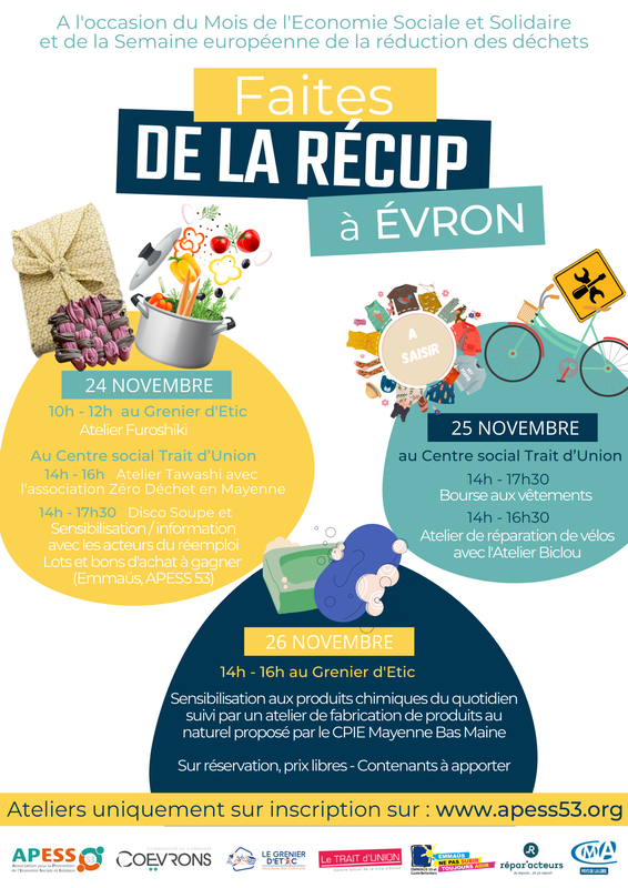 Evénement Faites de la Récup du 24 au 26 Novembre à Evron - APESS 53 et Communauté de Communes des Coëvrons